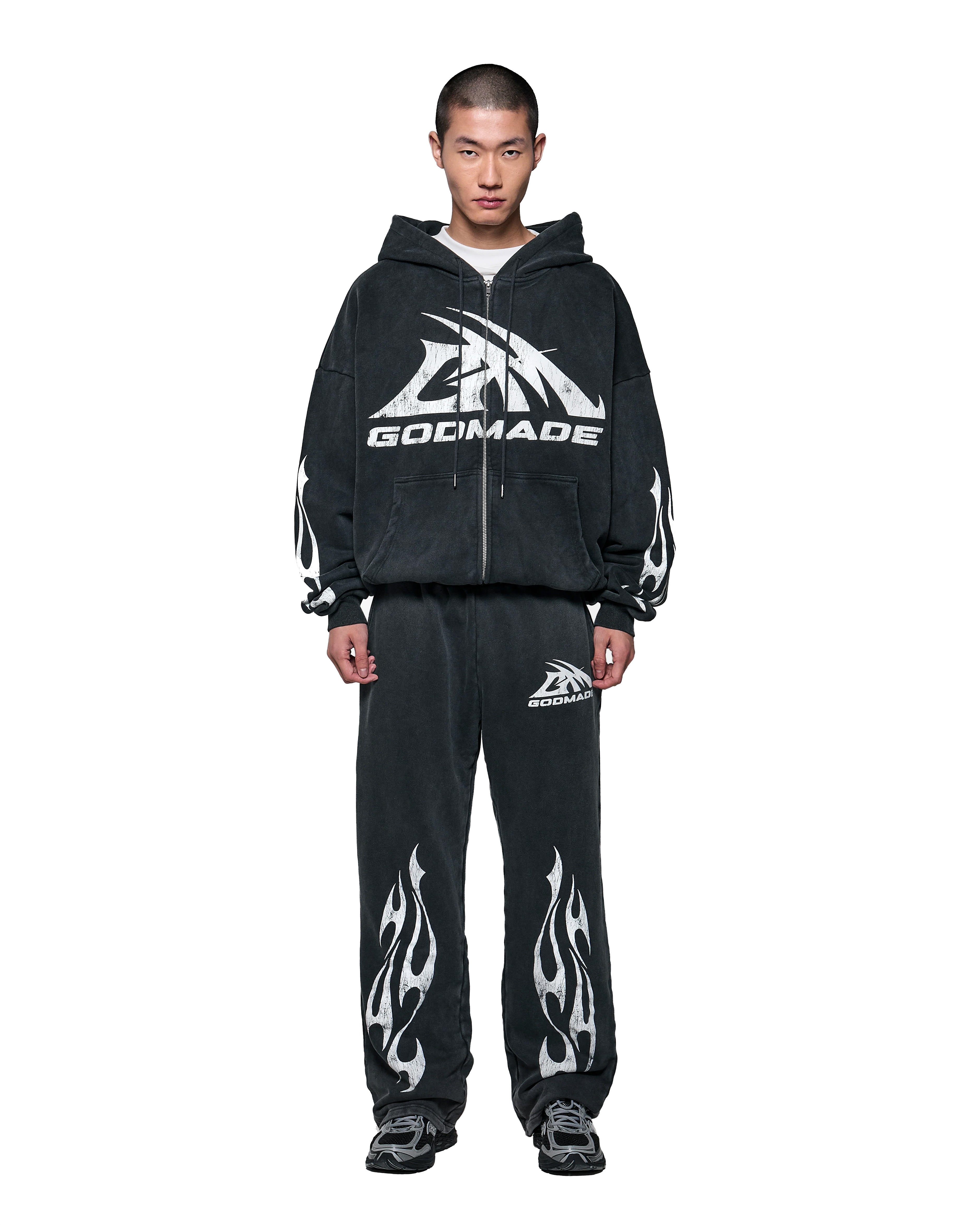 GM LOGO ZIP HOODIE - GREY WASHED – Godmade Clo