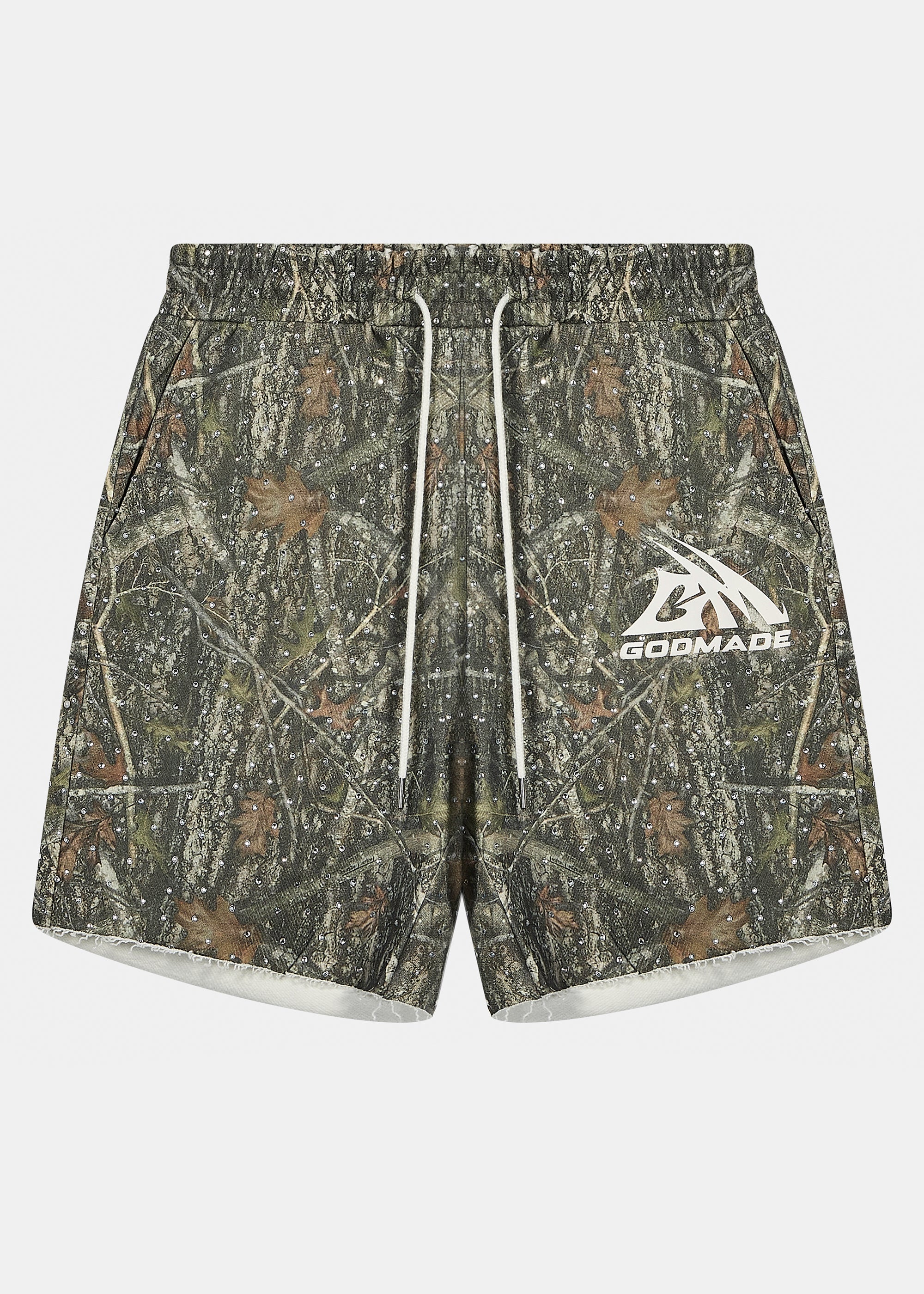 FOREST CAMO RHINESTONE SHORTS – Godmade Clo