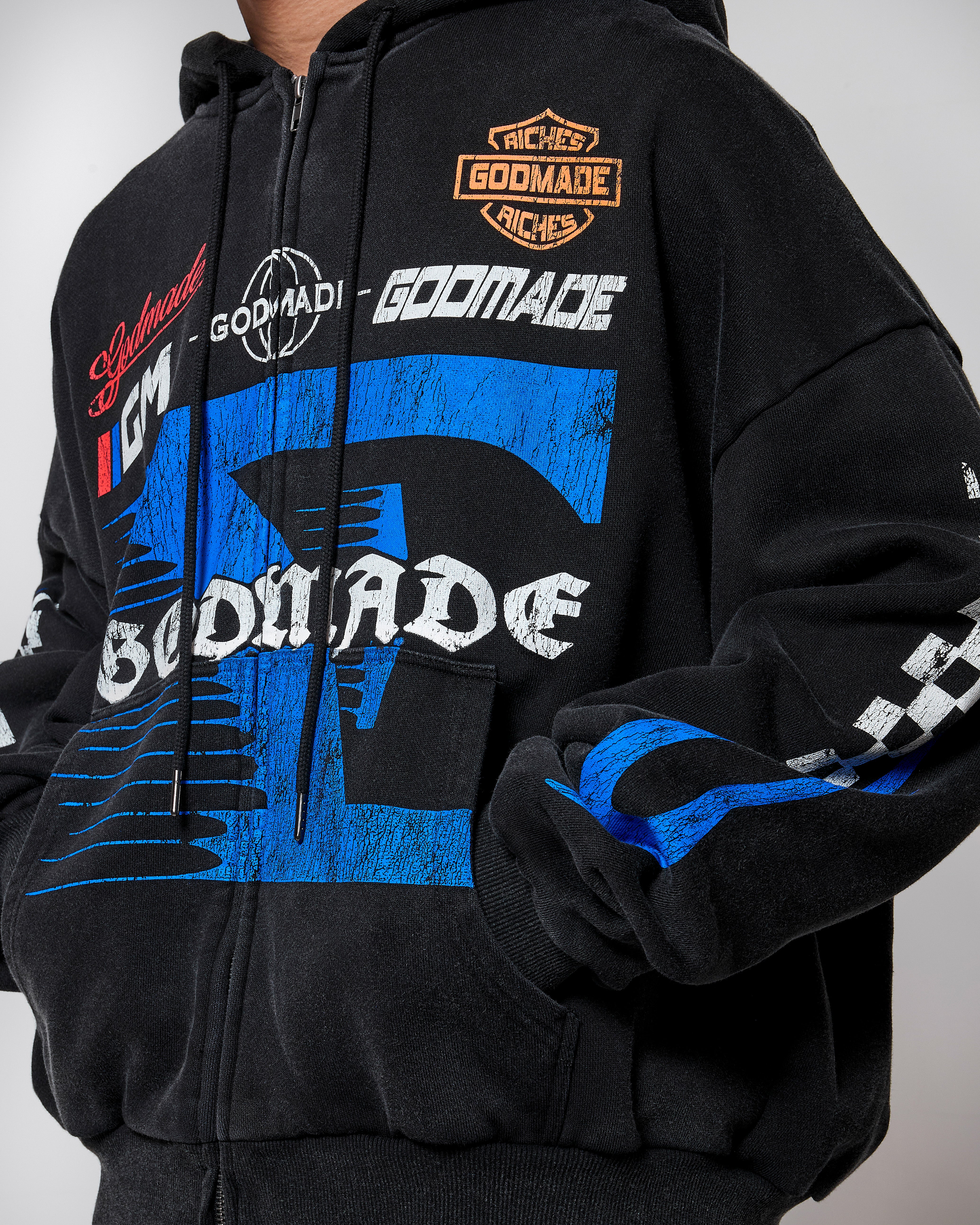 7 SPEED ZIP HOODIE - WASHED BLACK – Godmade Clo