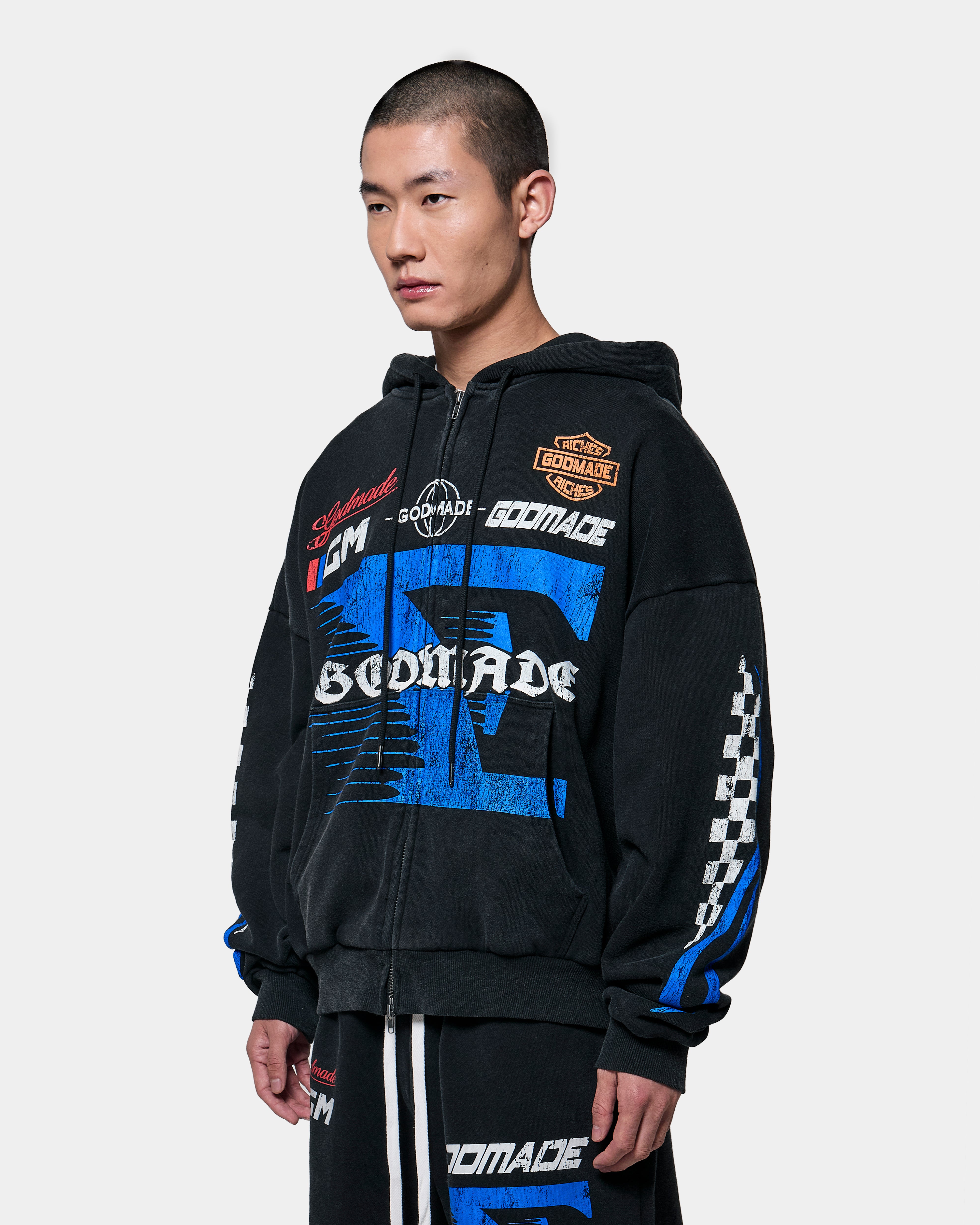 7 SPEED ZIP HOODIE - WASHED BLACK – Godmade Clo