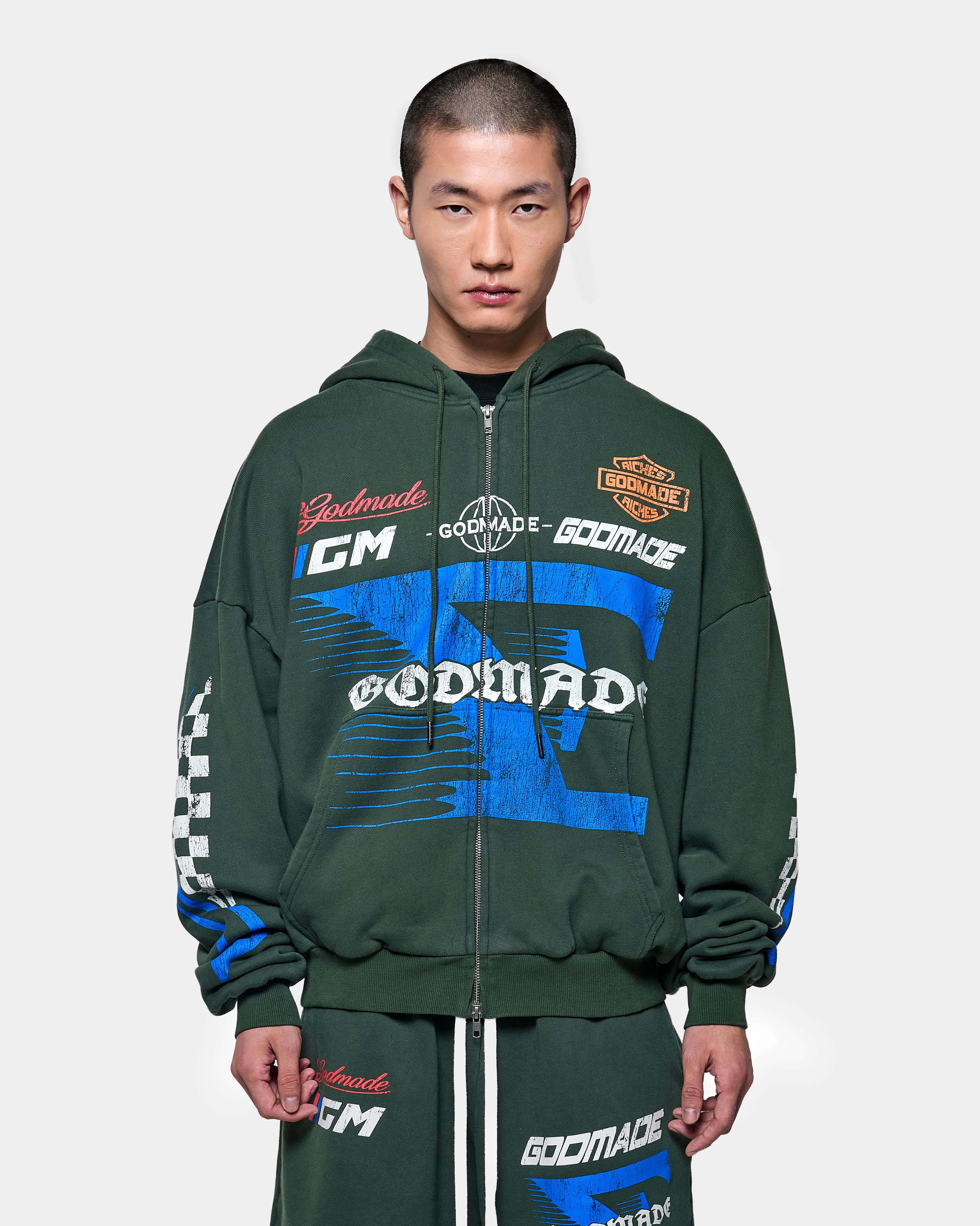 G-RAP【HIGH GRAVITY】Twemty Seven 7 SPEED ZIP HOODIE - WASHED GREEN – Godmade Clo