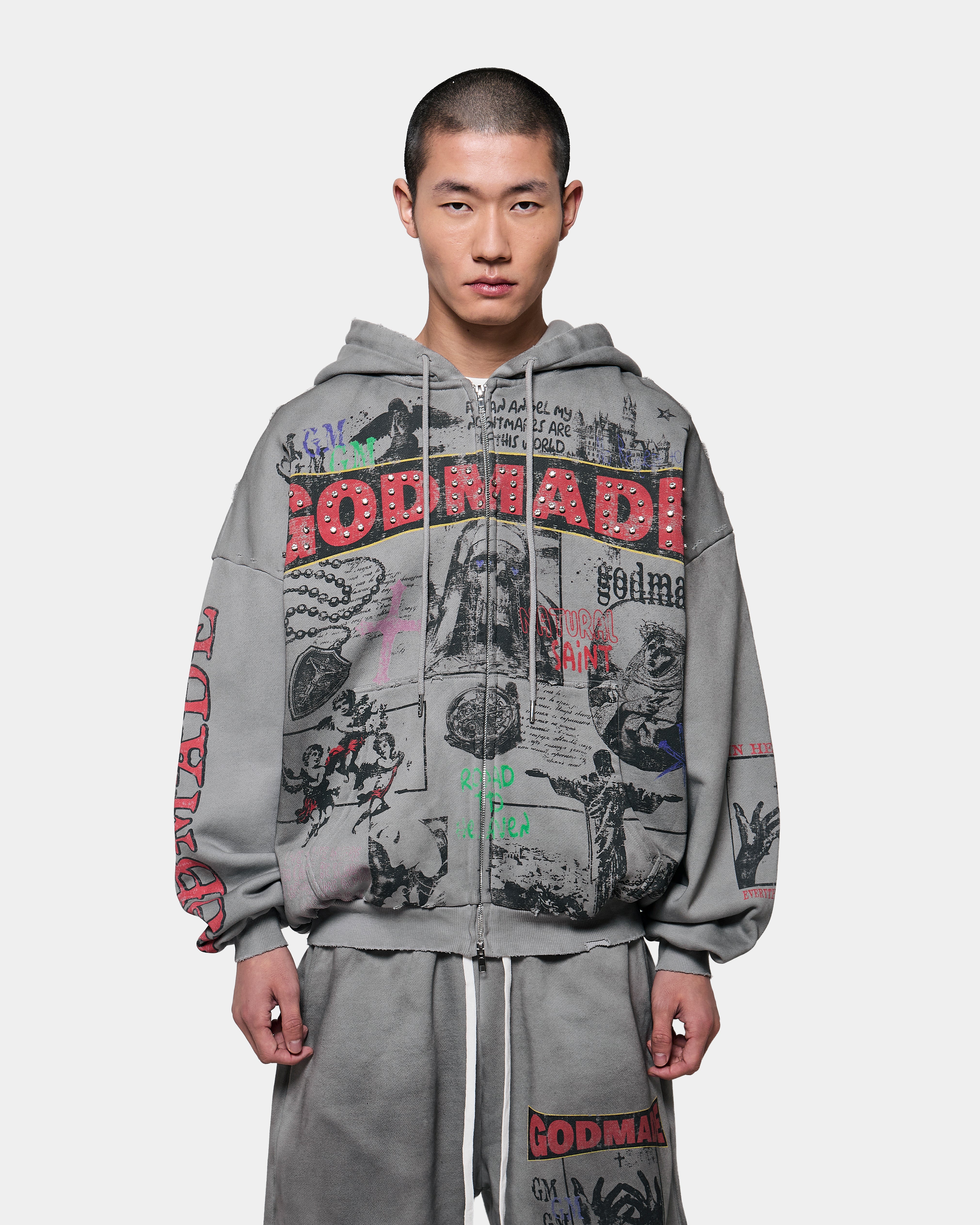 NATURAL SAINT - GREY WASHED ZIP HOODIE – Godmade Clo