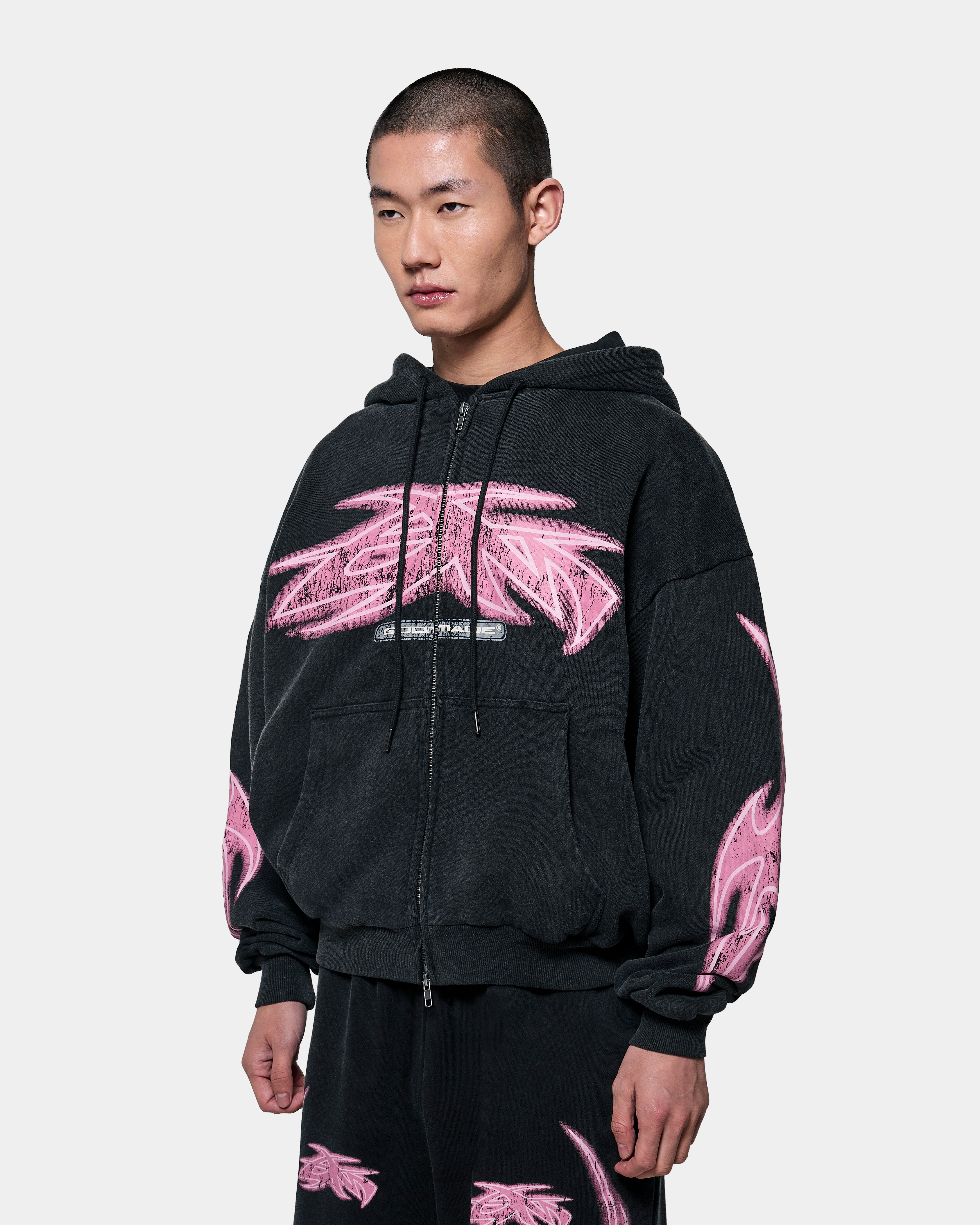 VIVID ZIP HOODIE - WASHED BLACK – Godmade Clo