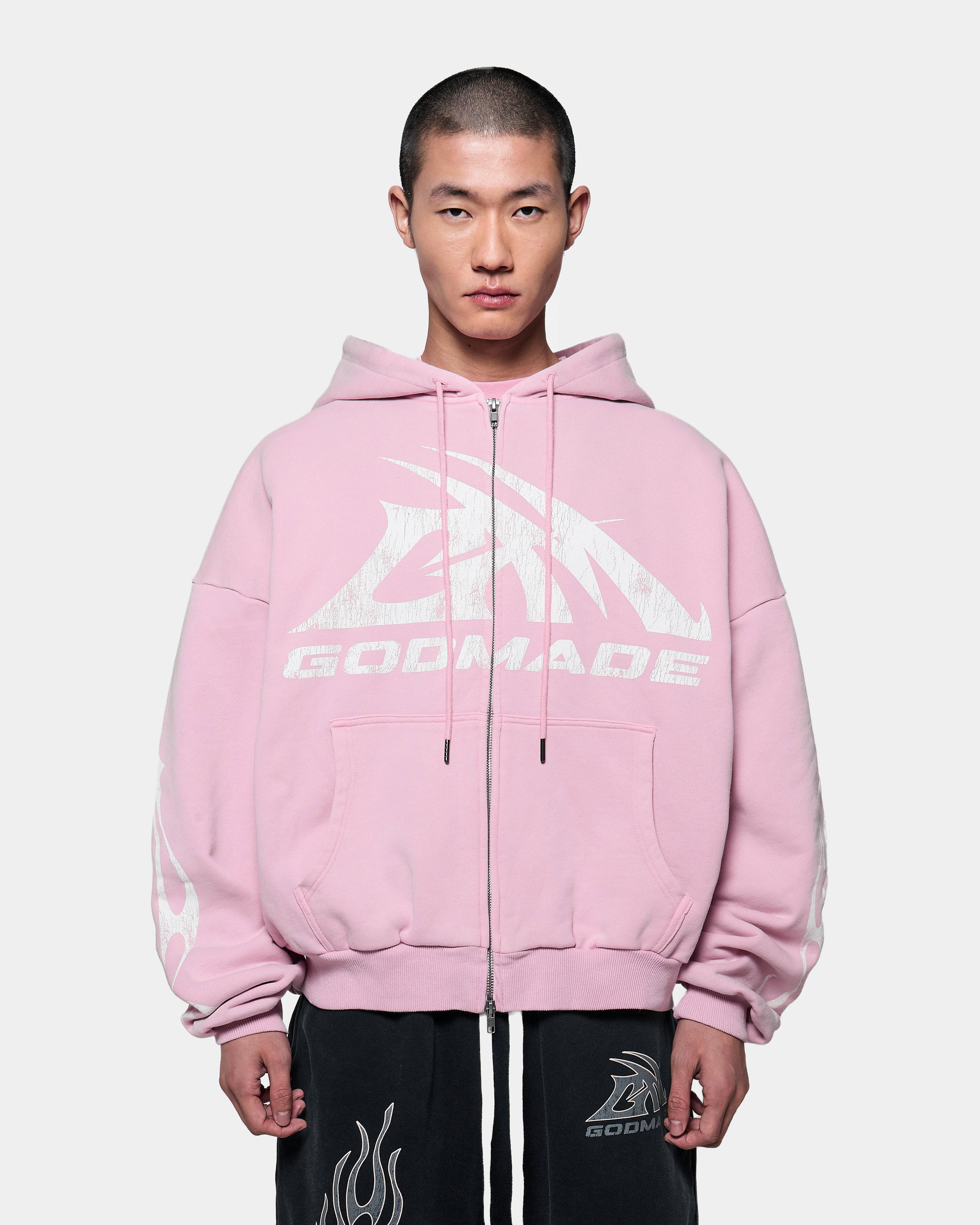 GM LOGO - WASHED BLUE ZIP HOODIE – Godmade Clo
