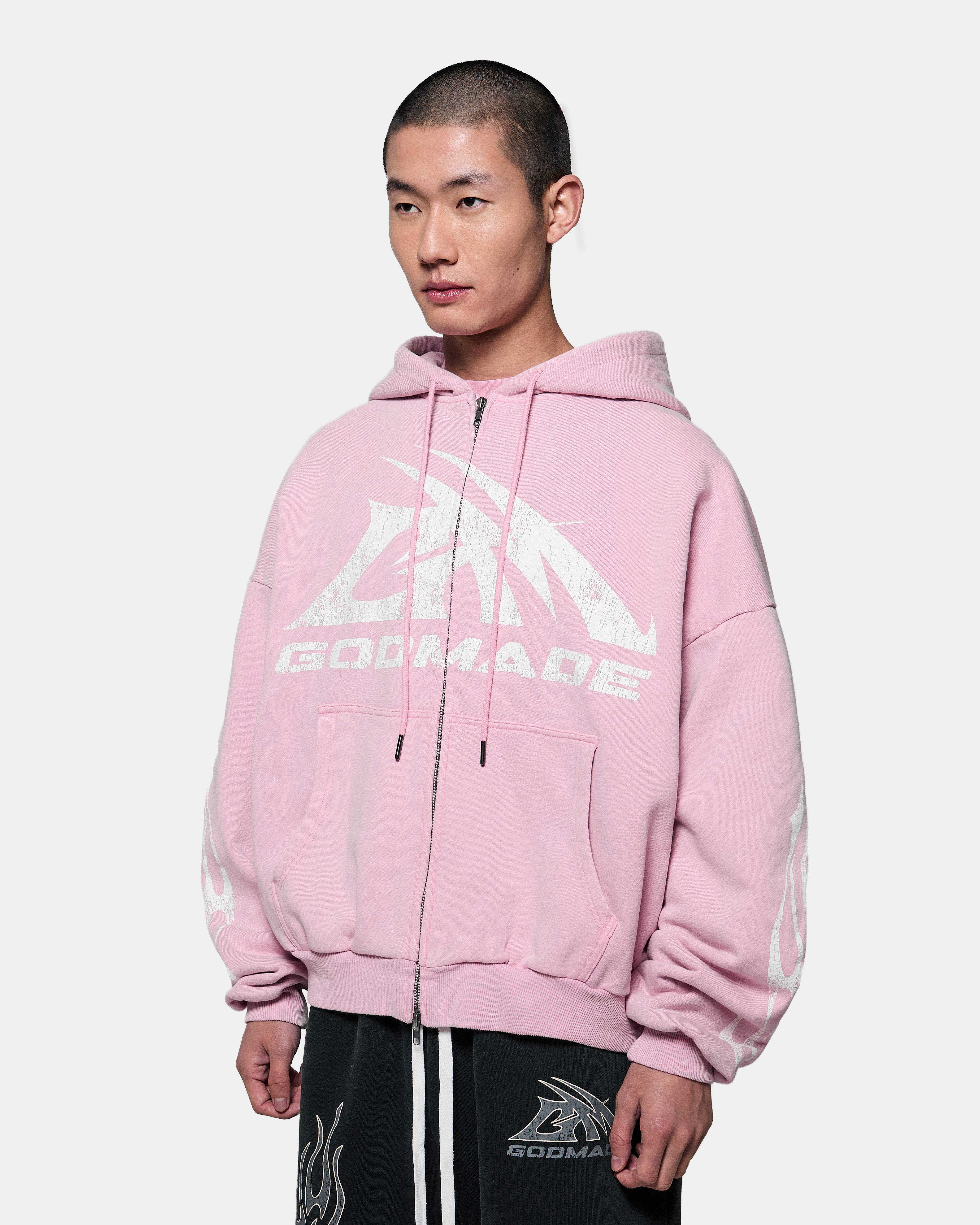 GM LOGO ZIP HOODIE - WASHED PINK – Godmade Clo