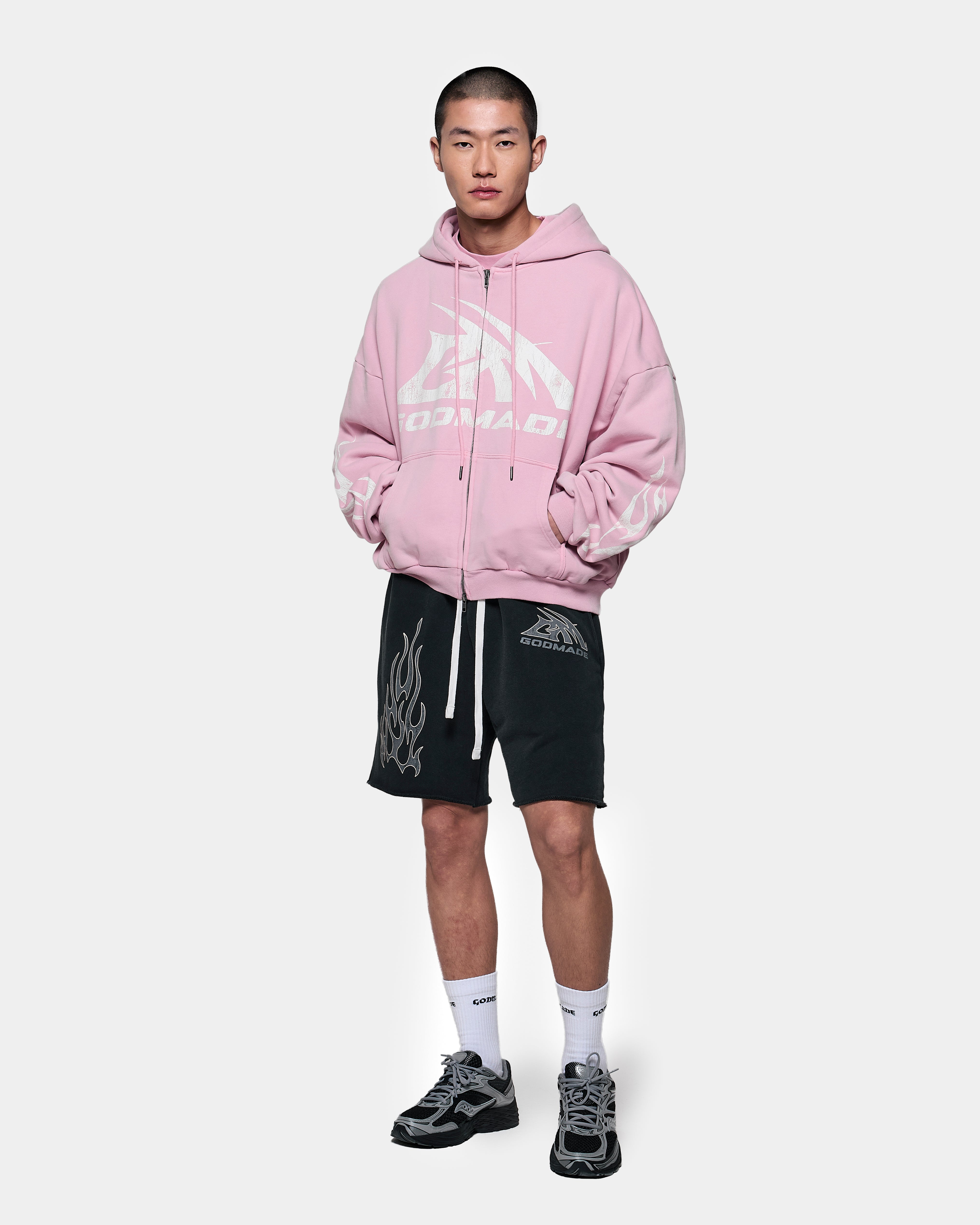 GM LOGO ZIP HOODIE - WASHED PINK – Godmade Clo