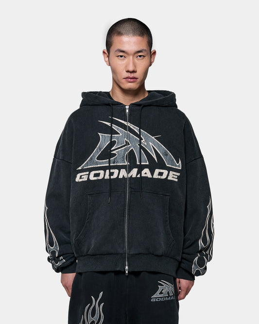 GM LOGO ZIP HOODIE - WASHED BLACK