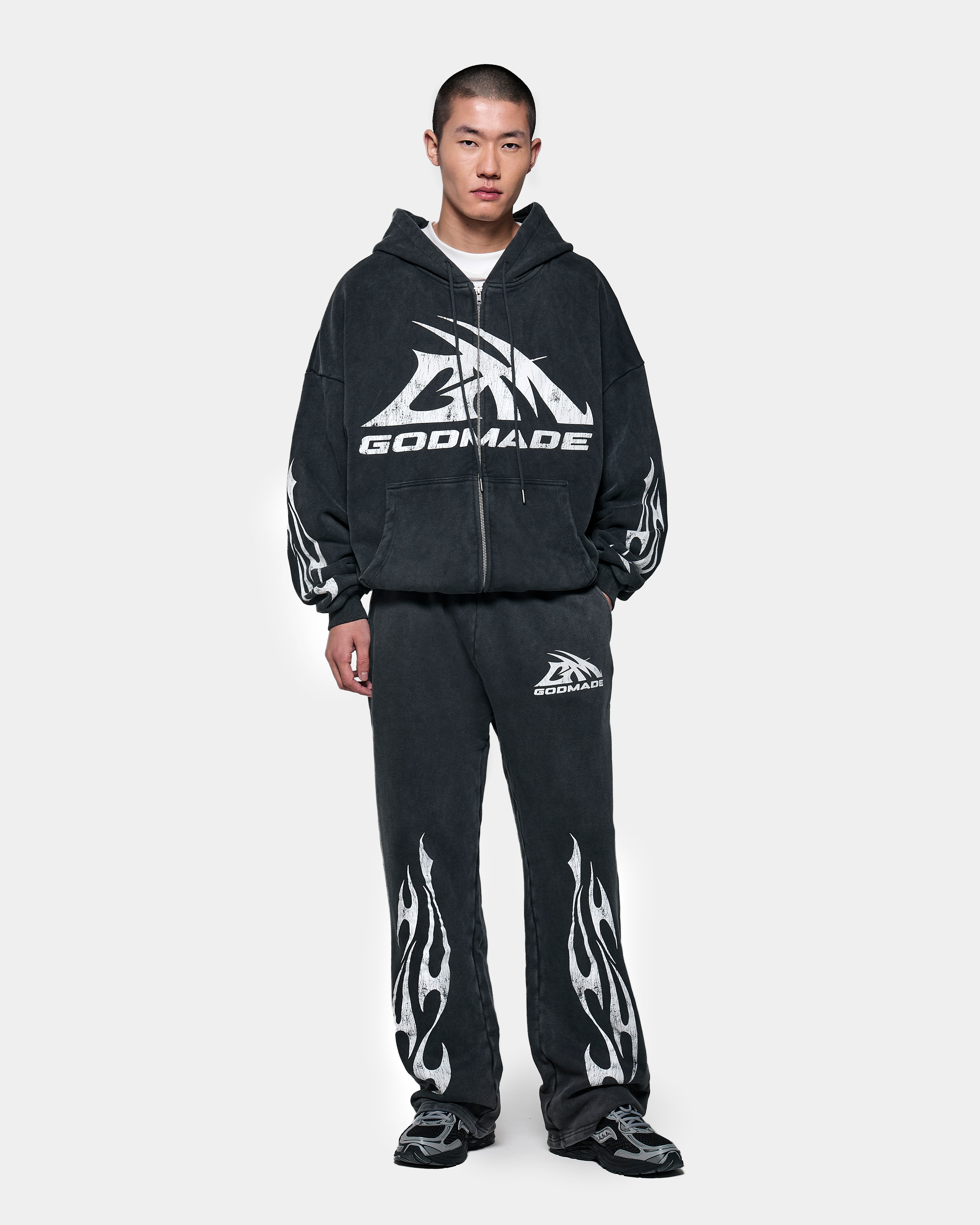 GM LOGO ZIP HOODIE - GREY WASHED – Godmade Clo