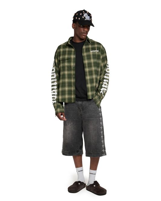 BROKEN SCRIPT FLANNEL - ESTATE GREEN