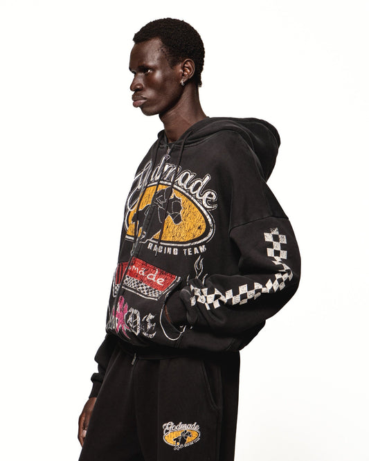 FLAME TRAIL ZIP HOODIE - WASHED BLACK