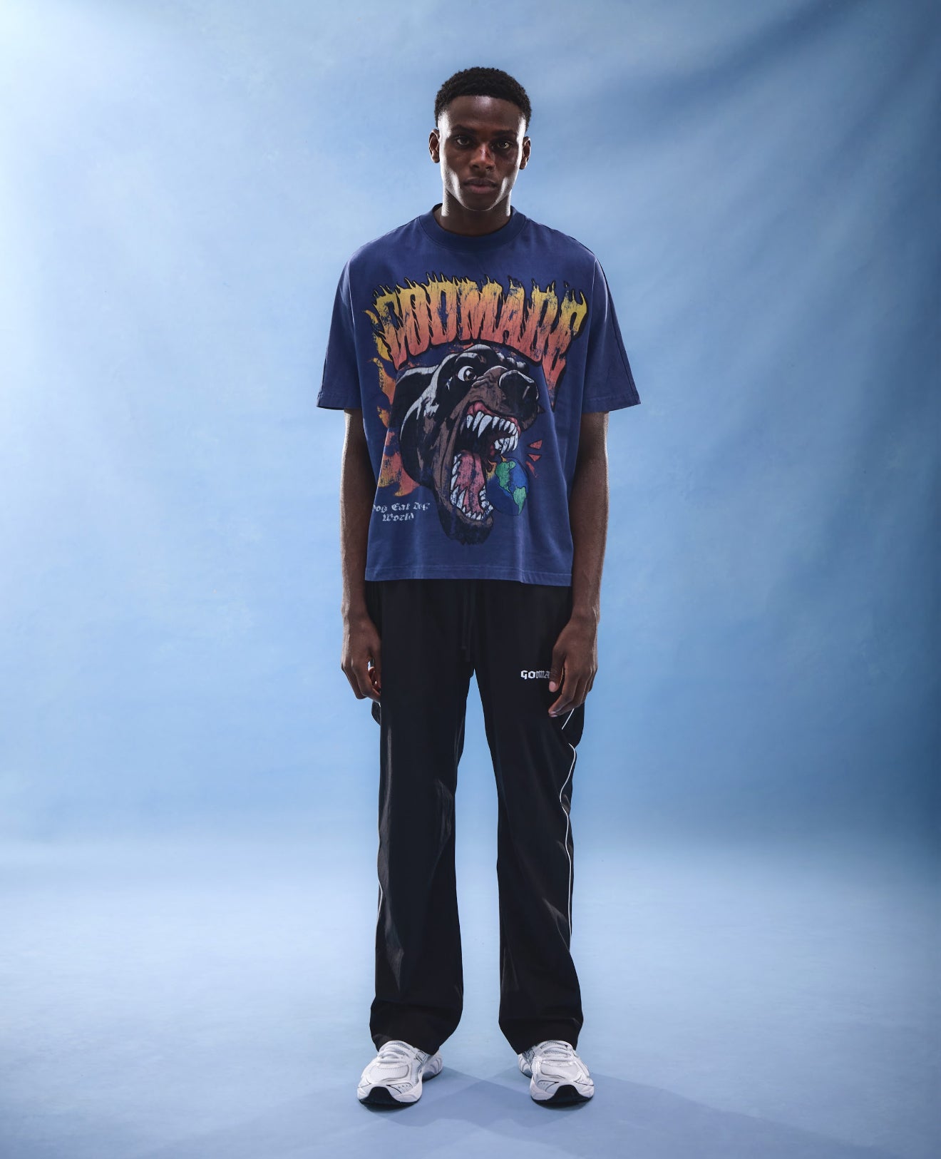 DOG WORLD GRAPHIC T-SHIRT - BLUE WASHED – Godmade Clo