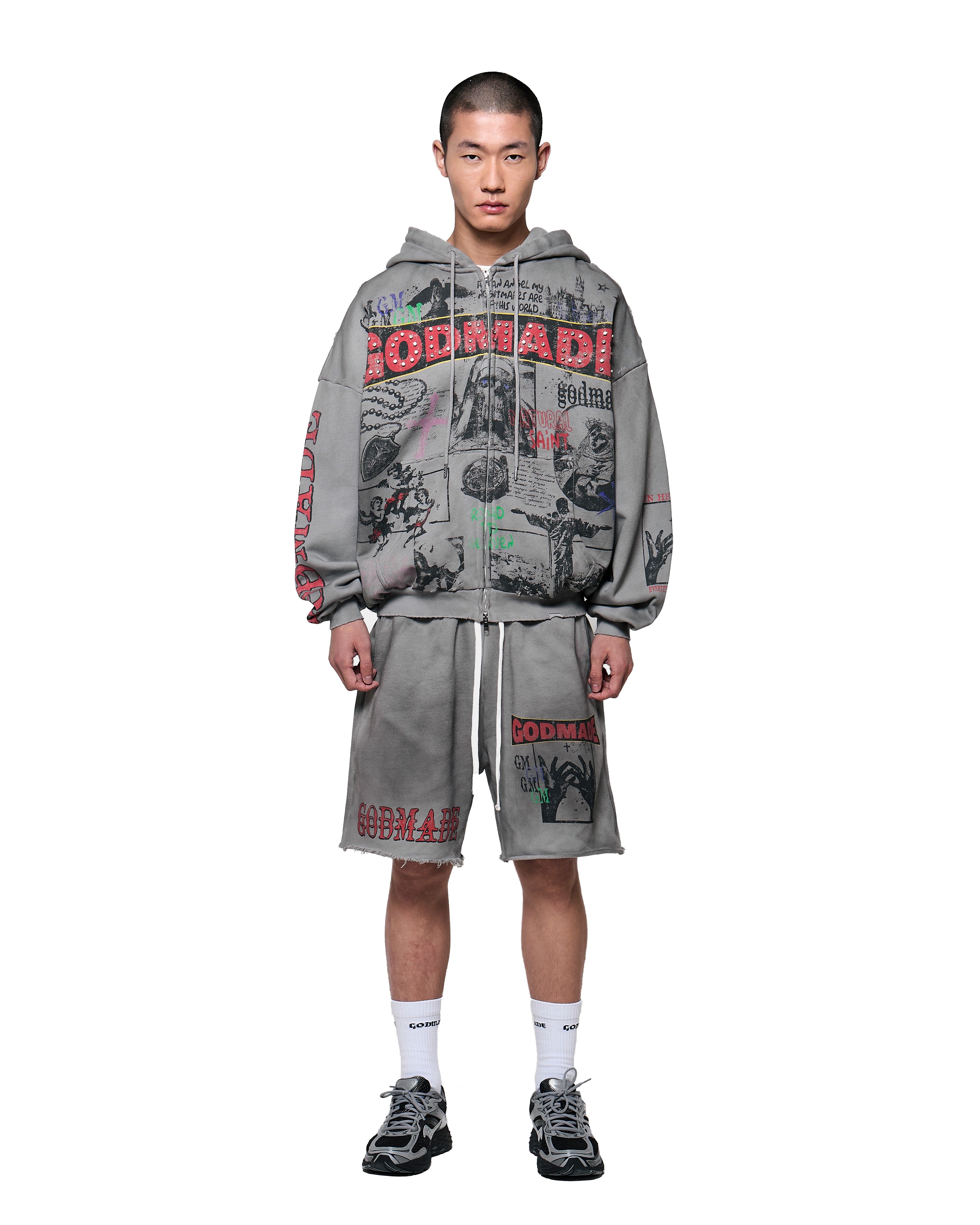 NATURAL SAINT - GREY WASHED ZIP HOODIE – Godmade Clo