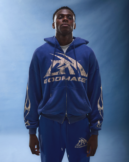 GM LOGO - WASHED BLUE ZIP HOODIE