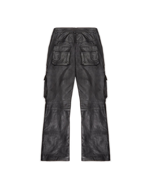BLACK LEATHER CARGO PANTS