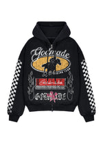 FLAME TRAIL ZIP HOODIE - WASHED BLACK