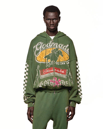 FLAME TRAIL ZIP HOODIE - WASHED GREEN