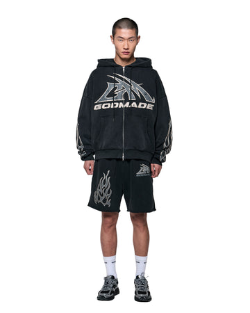 GM LOGO ZIP HOODIE - WASHED BLACK