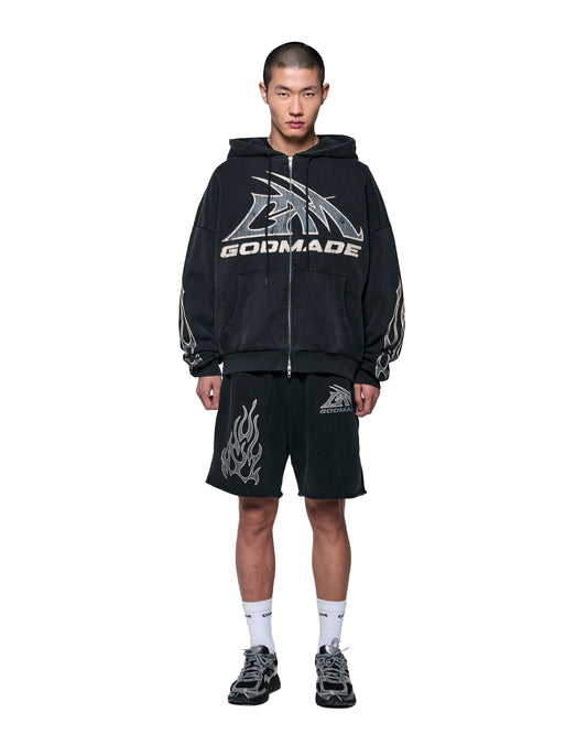 GM LOGO ZIP HOODIE - WASHED BLACK