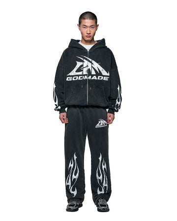 GM LOGO ZIP HOODIE - GREY WASHED
