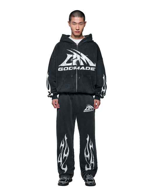 GM LOGO ZIP HOODIE - GREY WASHED