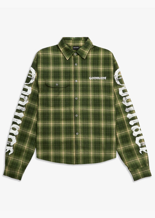 BROKEN SCRIPT FLANNEL - ESTATE GREEN