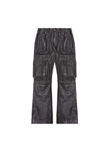 BLACK LEATHER CARGO PANTS