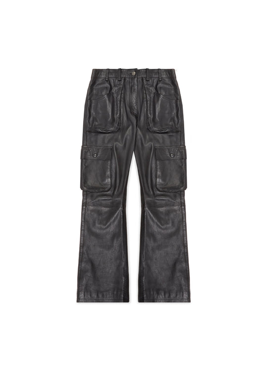 BLACK LEATHER CARGO PANTS