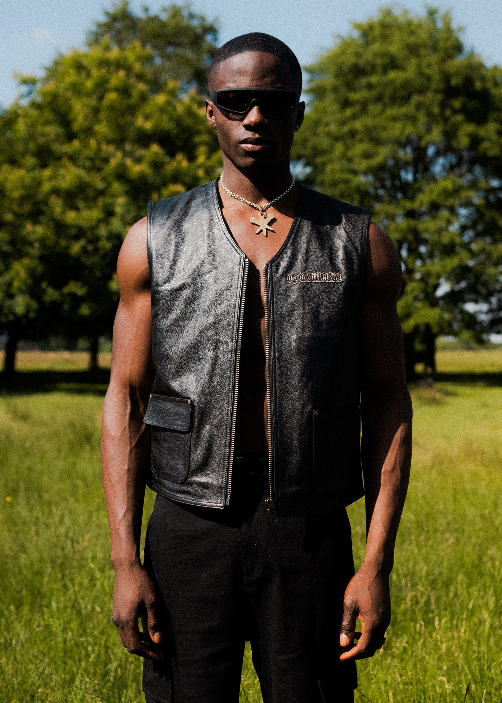 Leather vest cheap with hood