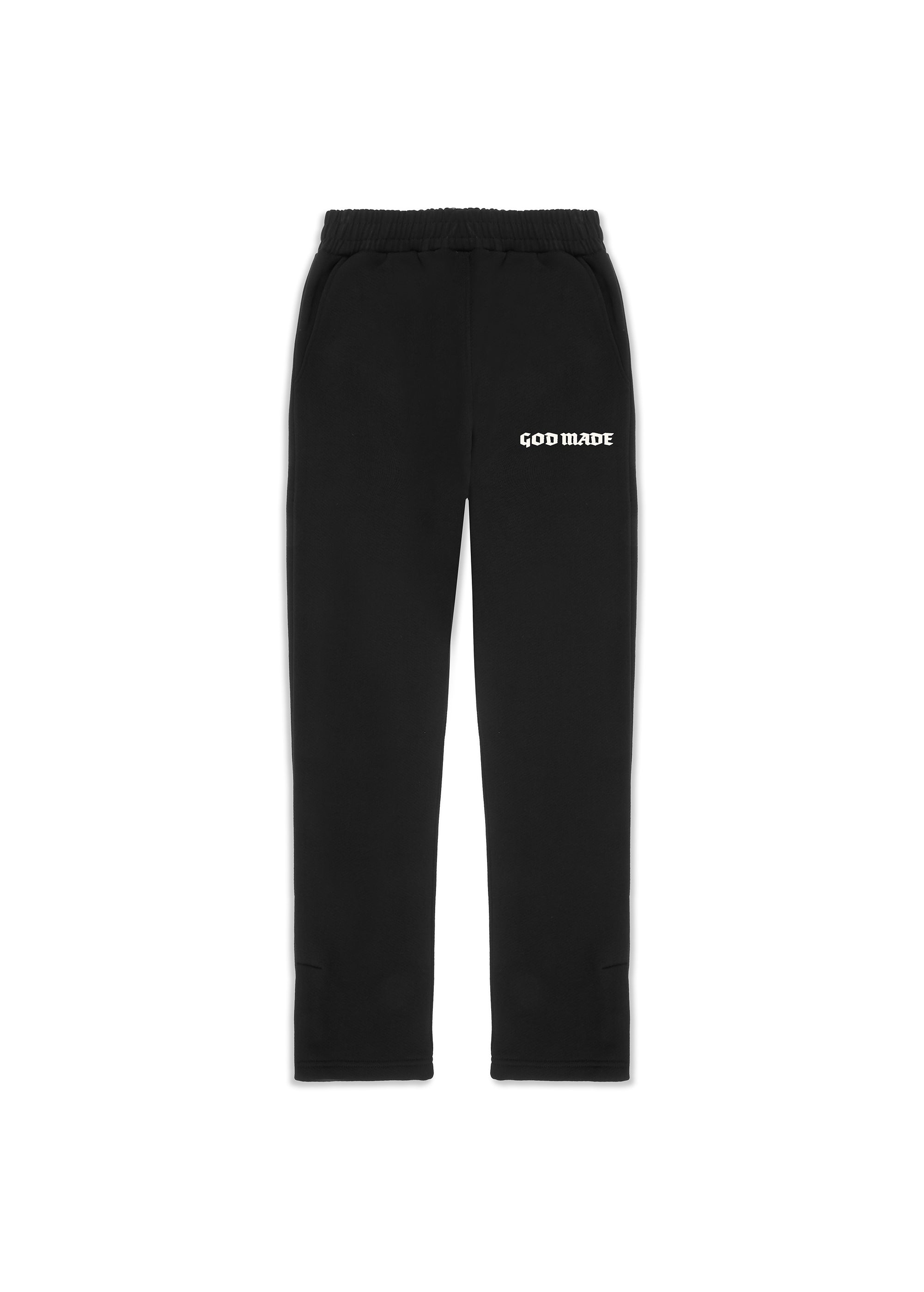 Split black deals and white pants